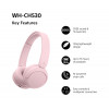 Sony WH-CH530 auriculares Bluetooth supraaurales con micrófono, reducción de ruido, rosa
