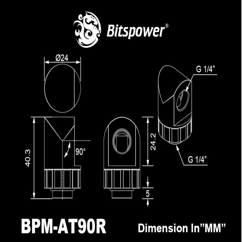 Bitspower Artemis BPM-AT90R-SL racor giratorio de 90°, plateado arenado