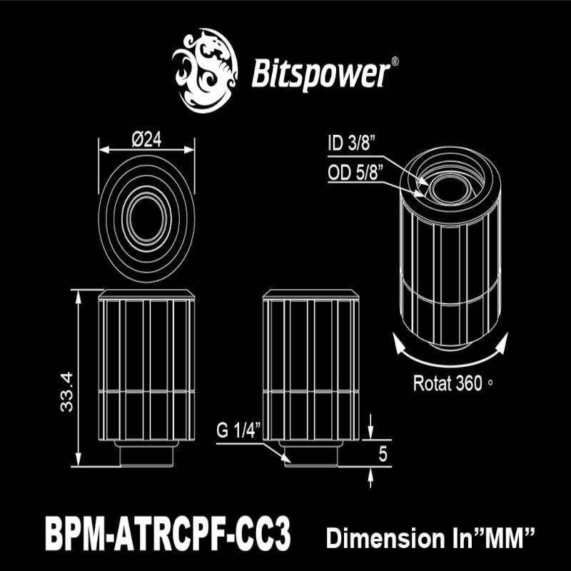 Bitspower Artemis BPM-ATRCPF-CC3-SL racor recto giratorio, rosca macho G1/4 para tubo de 16/10 mm, plateado arenado