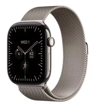 Apple Watch Series 12 reloj inteligente, GPS + Cellular, 42 mm, caja de titanio natural, correa de malla milanesa natural