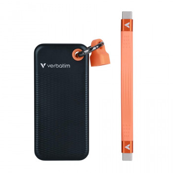 SSD portátil Verbatim Pocket 32285, 512 GB, USB 3.2 Type-C, negro/naranja