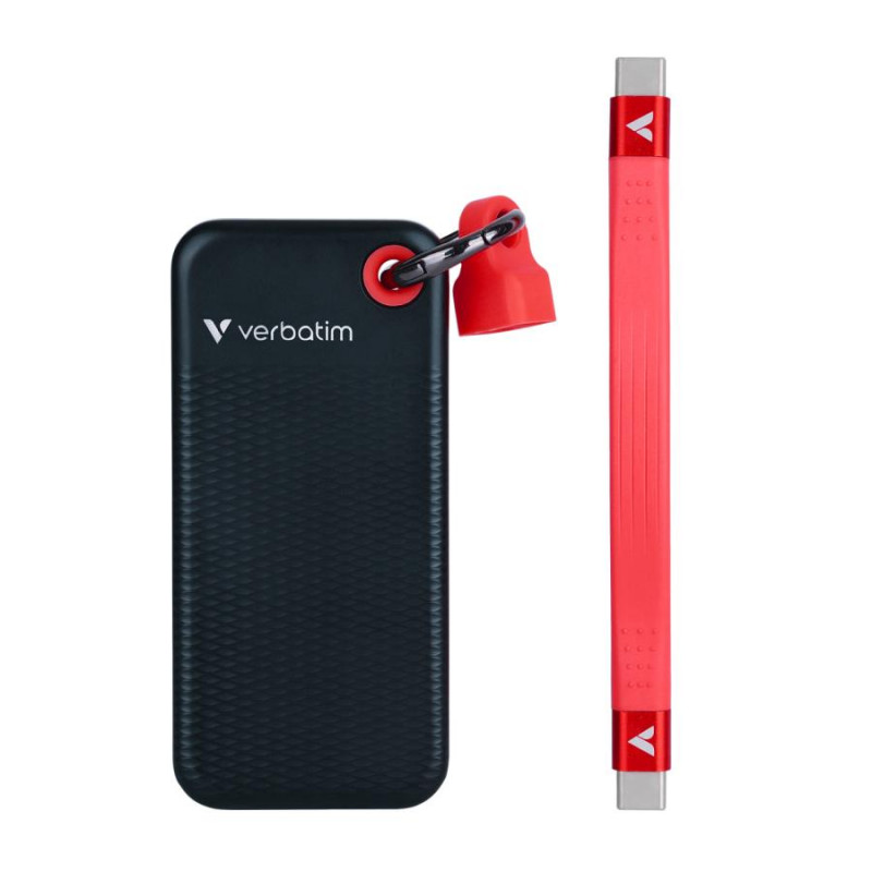 SSD portátil Verbatim Pocket 32434, 128 GB, USB 3.2 Type-C, negro/rojo