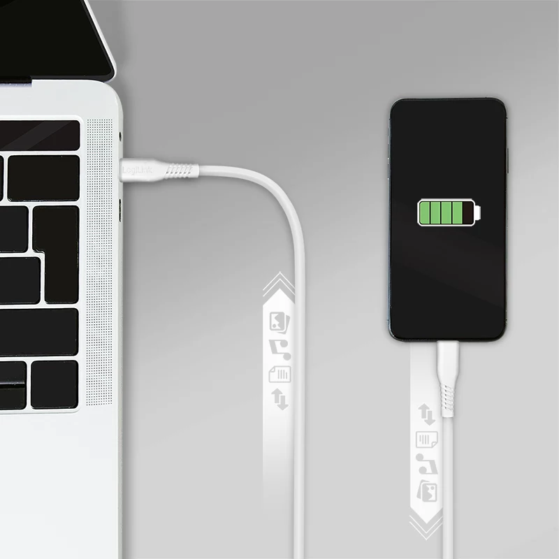 LogiLink CU0244 cable USB 2.0 de USB-C a Micro-USB, 480 Mbps, 12 W, blanco, 2 m
