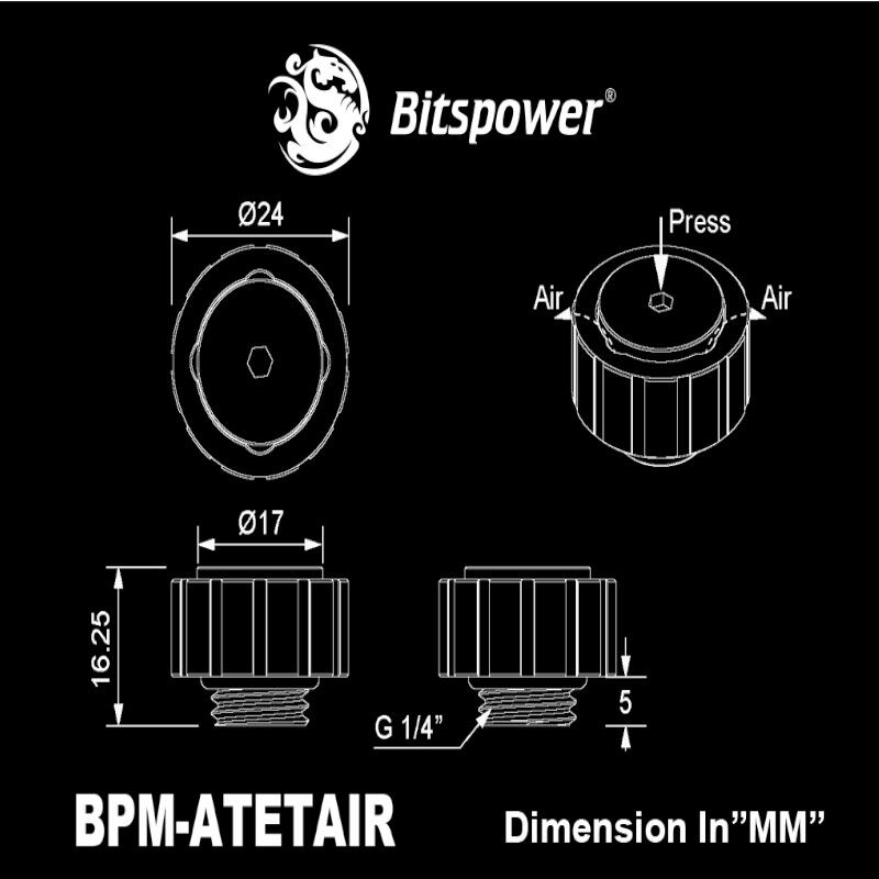 Bitspower Artemis BPM-ATETAIR-SL purgador de aire manual, rosca macho G1/4″, plata arenada