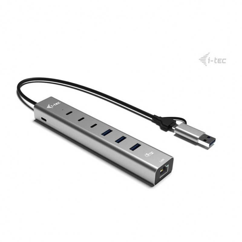 i-tec CAHUBMETAL6LANPD concentrador USB-C/USB-A de metal, 6 puertos, Gigabit LAN, Power Delivery 85 W, plateado