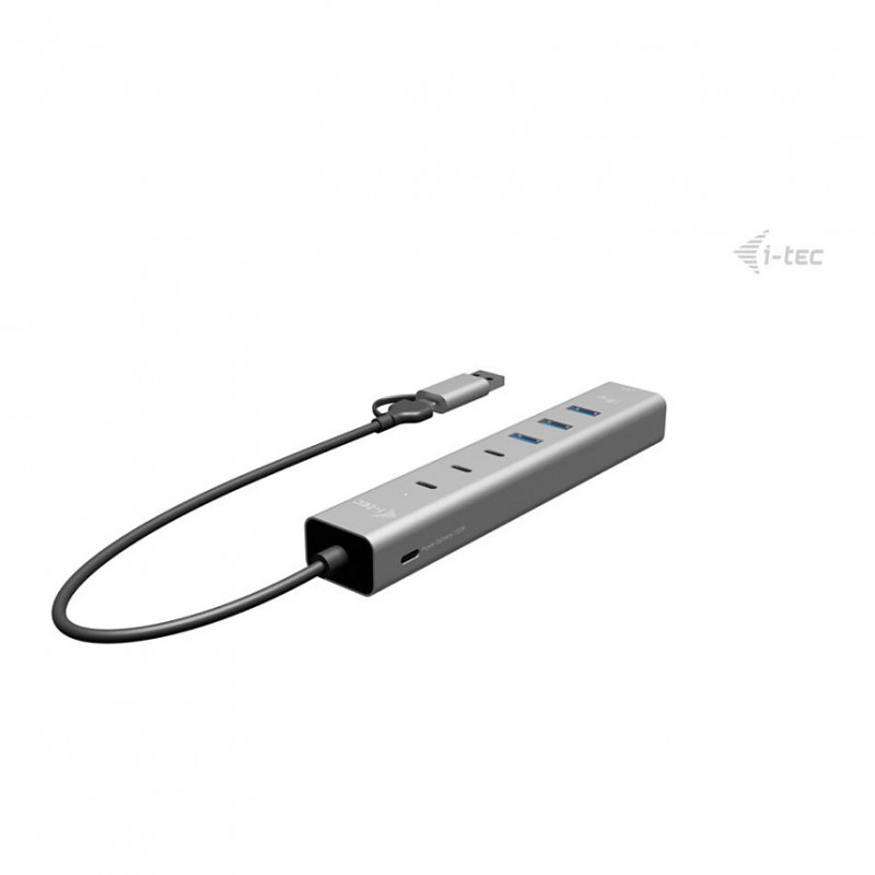 i-tec CAHUBMETAL6LANPD concentrador USB-C/USB-A de metal, 6 puertos, Gigabit LAN, Power Delivery 85 W, plateado