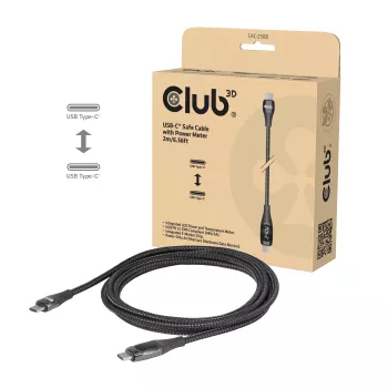 Club 3D CAC-2508 cable de carga USB-C de seguridad, 240 W, con pantalla de carga, macho/macho, 2 m