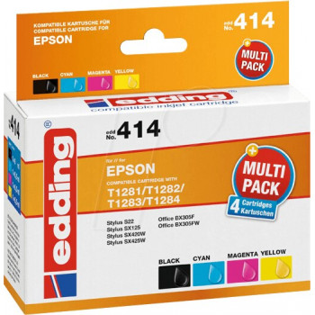 Edding EDD-414 cartuchos de tinta para Epson Stylus Office BX 305 F, compatibles, multipack negro + cian + magenta + amarillo (4 uds.)