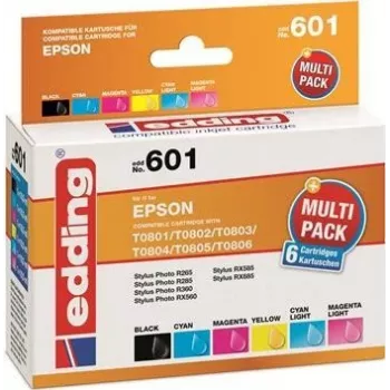 Edding EDD-601 cartuchos de tinta para Epson Stylus Photo P50, compatibles, multipack negro + cian + magenta + cian foto + magenta foto (6 uds.)