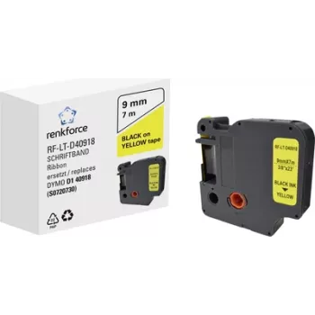 Renkforce RF-LT-D40918 cinta de etiquetas, sustituye a DYMO D1 40918, 9 mm, amarilla con texto negro, 7 m