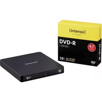 Intenso pack con grabadora de DVD externa, Micro-USB B (USB 3.2 Gen 1), versión retail, negro
