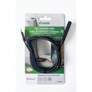 Vakoss TC-U570 cable USB-C a USB-C con función de soporte, 100 W, 1 m, negro