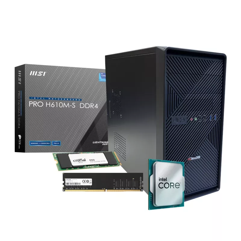 Ordenador de sobremesa PCBUiLDER HOME MASTER, Intel Core i3-14100, 8 GB DDR4, SSD M.2 NVMe de 480 GB, Windows 11 Home