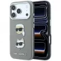 Karl Lagerfeld KF003253 funda Saffiano con Karl & Choupette Heads Pins y logotipo para iPhone 18 Pro / 17 Pro, gris
