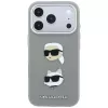 Karl Lagerfeld KF003253 funda Saffiano con Karl & Choupette Heads Pins y logotipo para iPhone 18 Pro / 17 Pro, gris