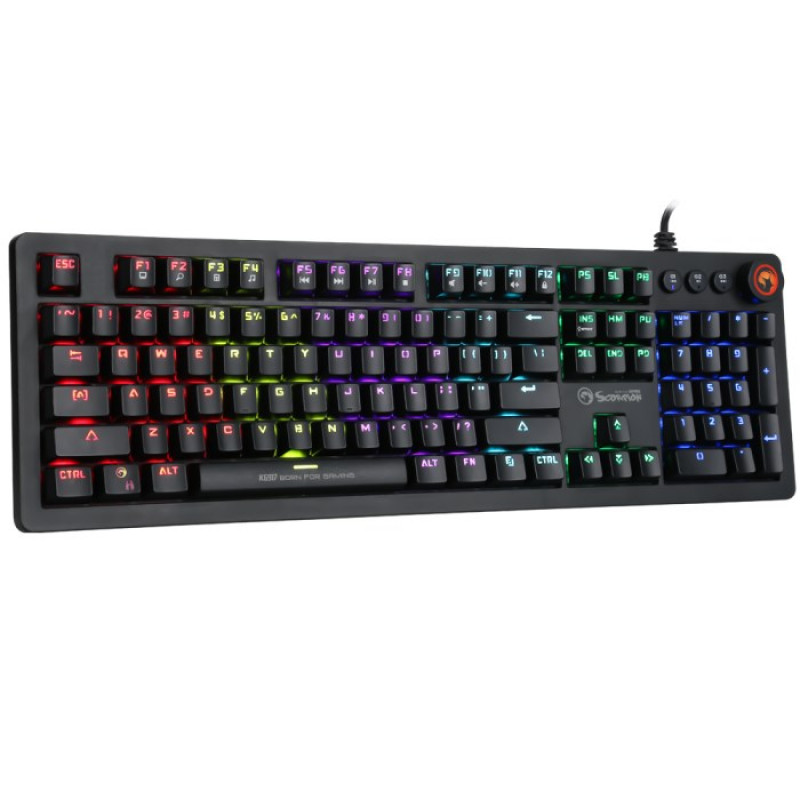 Marvo KG917 teclado mecánico para juegos, distribución US, RGB, interruptores Jixian Blue, USB, negro