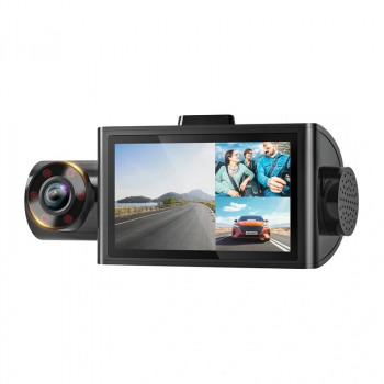 WOLFBOX i07 cámara para coche, delantera 2,5K + trasera e interior 1080p, Wi-Fi