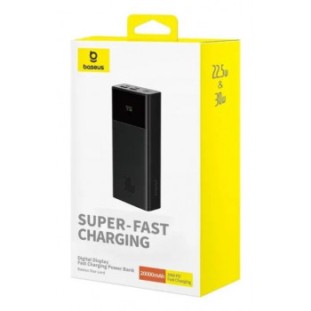 Baseus Star-Lord batería externa, 20000 mAh, 30 W, con pantalla y cable, negra