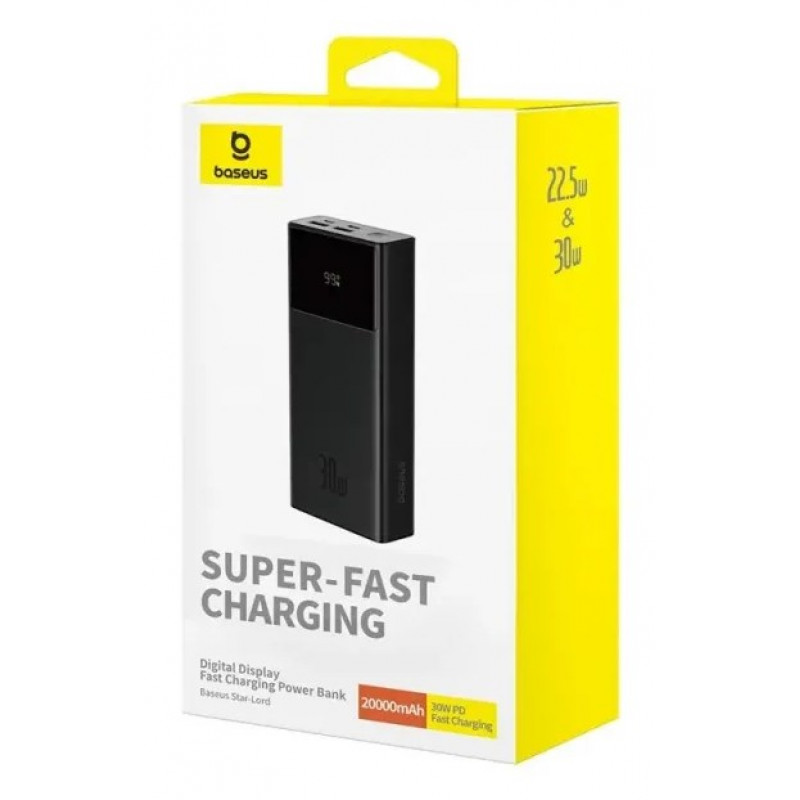 Baseus Star-Lord batería externa, 20000 mAh, 30 W, con pantalla y cable, negra