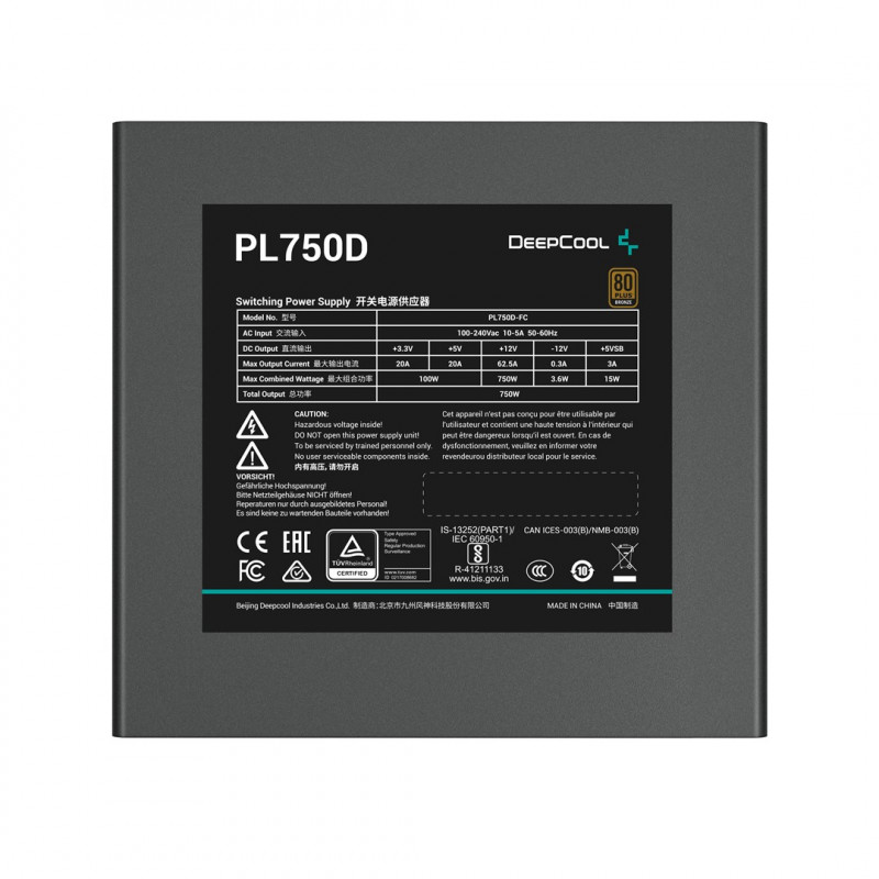 DeepCool PL750D R-PL750D-FC0B-EU fuente de alimentación, 750 W, ATX de 20+4 pines, negra