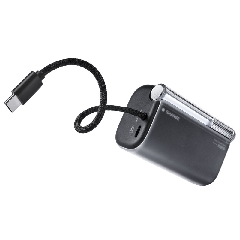 SHARGE Flow 3 batería externa, 10.000 mAh, 45 W PD, cable USB-C, negra