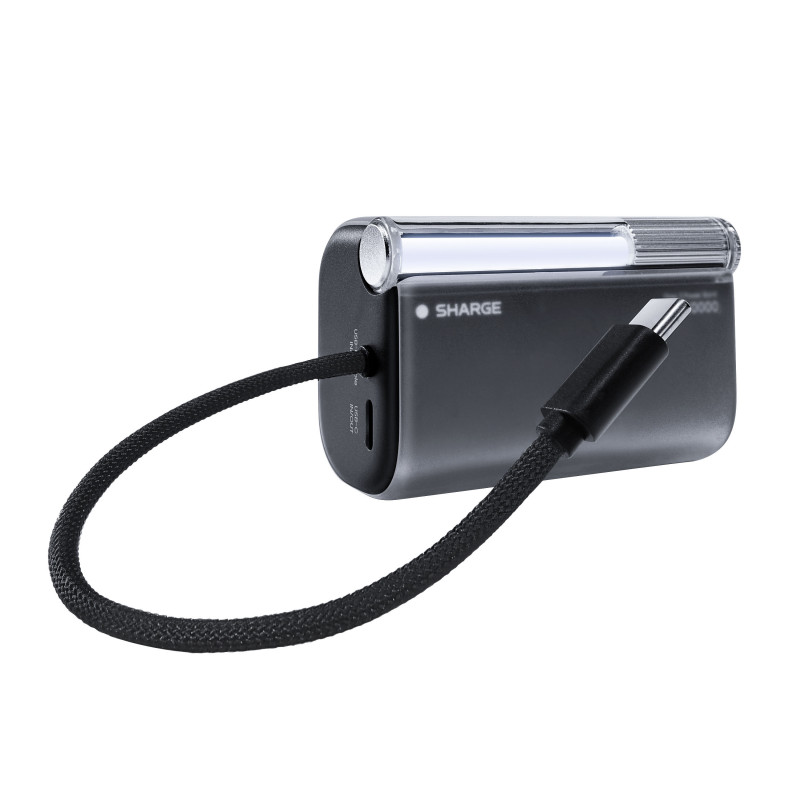 SHARGE Flow 3 batería externa, 10.000 mAh, 45 W PD, cable USB-C, negra