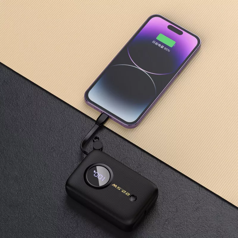 Dudao DDA344 batería externa de 10.000 mAh, PD 22,5 W, con cable integrado, negra