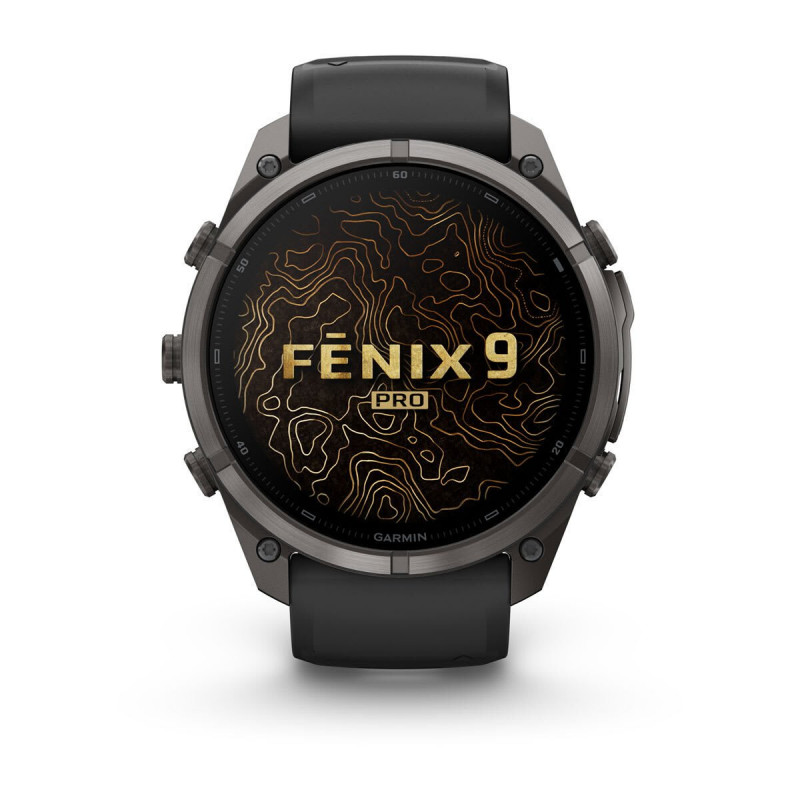 Garmin Fenix 9 Pro 010-04337-16 reloj inteligente, 51 mm, titanio DLC Carbon Gray, correa de silicona negra/Pebble Grey