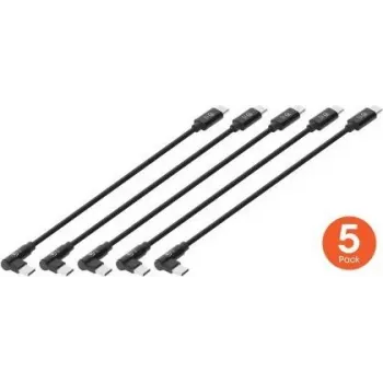 Manhattan cable de carga USB-C corto, 60 W, 20 cm, macho a macho, 1 x acodado / 1 x recto (5 uds.), negro