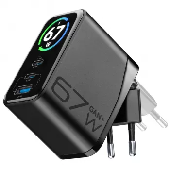 Cellularline TFT Multiport Charger 67 W cargador rápido, GaN, 2 x USB-C, 1 x USB-A