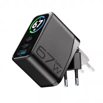 Cellularline TFT Multiport Charger 67 W cargador rápido, GaN, 2 x USB-C, 1 x USB-A