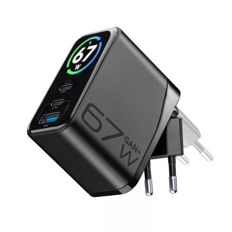 Cellularline TFT Multiport Charger 67 W cargador rápido, GaN, 2 x USB-C, 1 x USB-A