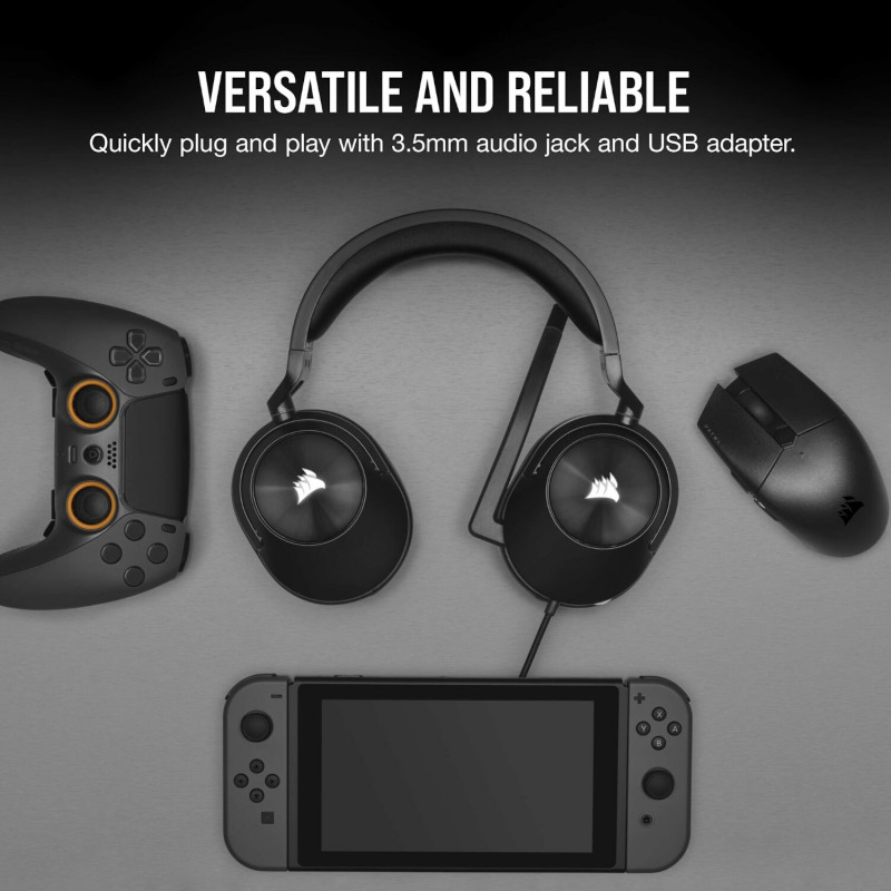 Corsair HS55 Surround CA-9011260-AP auriculares para juegos con cable y micrófono, Dolby Audio 7.1, negro carbón