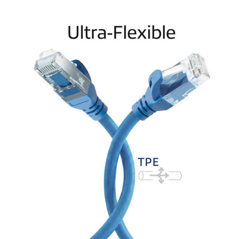 ACT FC1603 cable de conexión U/UTP CAT6A ultraflexible, 3 m, TPE, RJ45 antienganche, azul