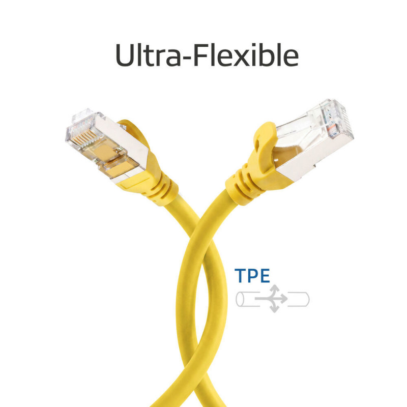 ACT FC2810 cable de conexión S/FTP CAT6A, 10 m, TPE, ultraflexible, con protector antienganche, RJ45, amarillo