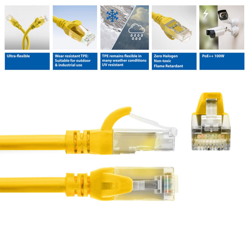 ACT FC1807 cable de red U/UTP CAT6A de TPE ultraflexible con conectores RJ45, 7 m, amarillo