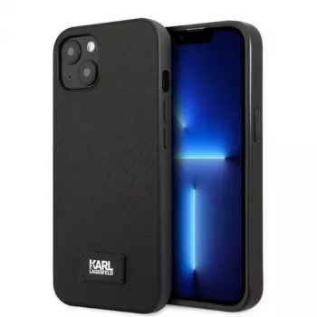 Karl Lagerfeld KLHCP13MSFMP2K funda rígida para iPhone 13 / 14 / 15, Saffiano Plaque, negra