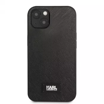 Karl Lagerfeld KLHCP13MSFMP2K funda rígida para iPhone 13 / 14 / 15, Saffiano Plaque, negra