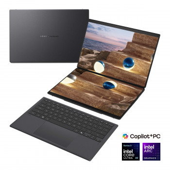 Asus Zenbook Duo UX8407AA-SN094X portátil de 14 pulgadas, pantalla táctil OLED, Intel Core Ultra 9 378H, 32 GB LPDDR5X, SSD de 2000 GB, Windows 11 Home, Moher Gray