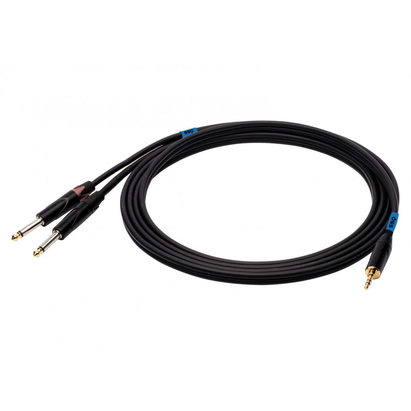 SSQ MIJM3 SS-1815 cable de audio, jack estéreo de 3,5 mm – 2x jack mono de 6,3 mm, 3 m, negro