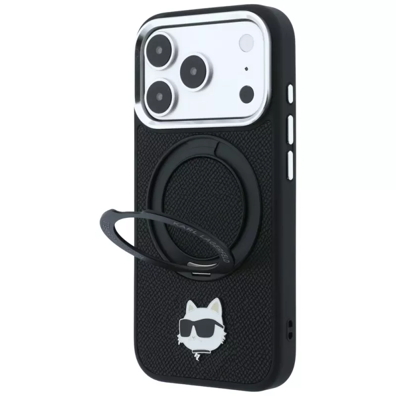 Karl Lagerfeld KF003216 Ring Stand 360 Choupette Head Pin MagSafe funda para iPhone 18 Pro Max / 17 Pro Max, negra