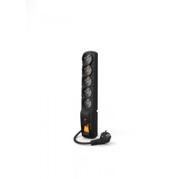 HSK Data Acar F5 W2052 regleta con protección contra sobretensiones, 5 tomas, 2,5 m, negra