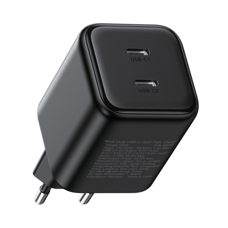 Ugreen X526 cargador 45 W, 2 x USB-C, GaN, negro