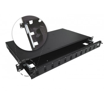 Alantec FOP-1U-12SCD-C-P panel de parcheo de fibra óptica telescópico, 12x SC duplex / 12x LC quad, 19", 1U