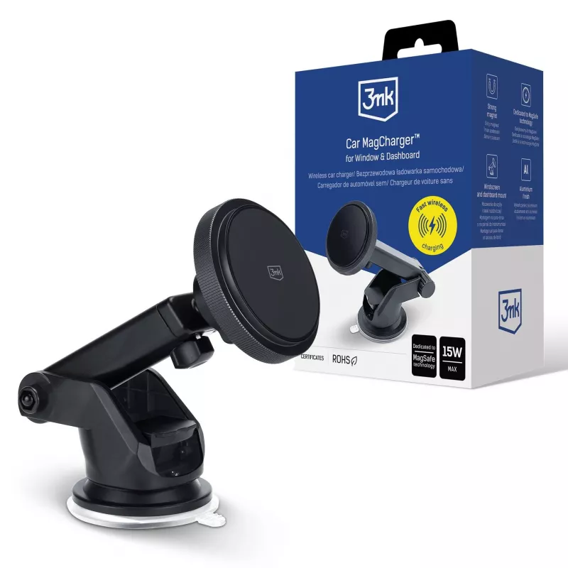 3mk MagCharger 15 W soporte de coche para móvil con carga inalámbrica, negro
