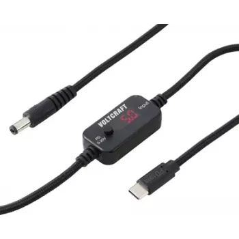 VOLTCRAFT VC-18735745 convertidor de tensión USB, conector DC 5,5 x 2,1 mm, USB-C PD/DC, tensión de salida regulable, con adaptador DC, negro