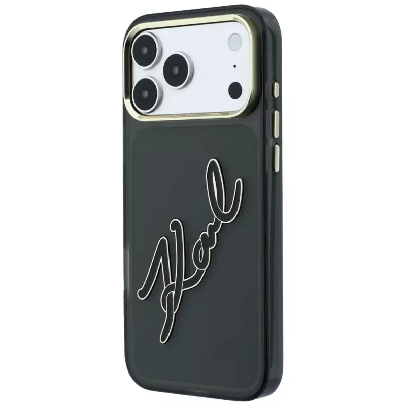 Funda Karl Lagerfeld KF003382 IML Big Signature Resin Metal Frame para iPhone 18 Pro Max / 17 Pro Max, negra