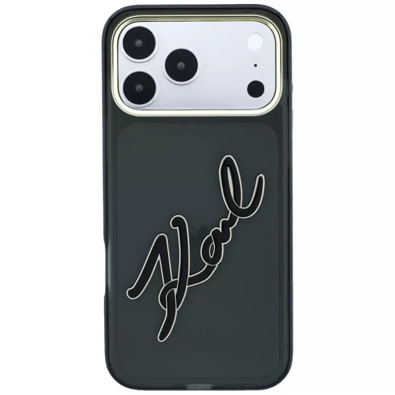 Funda Karl Lagerfeld KF003382 IML Big Signature Resin Metal Frame para iPhone 18 Pro Max / 17 Pro Max, negra