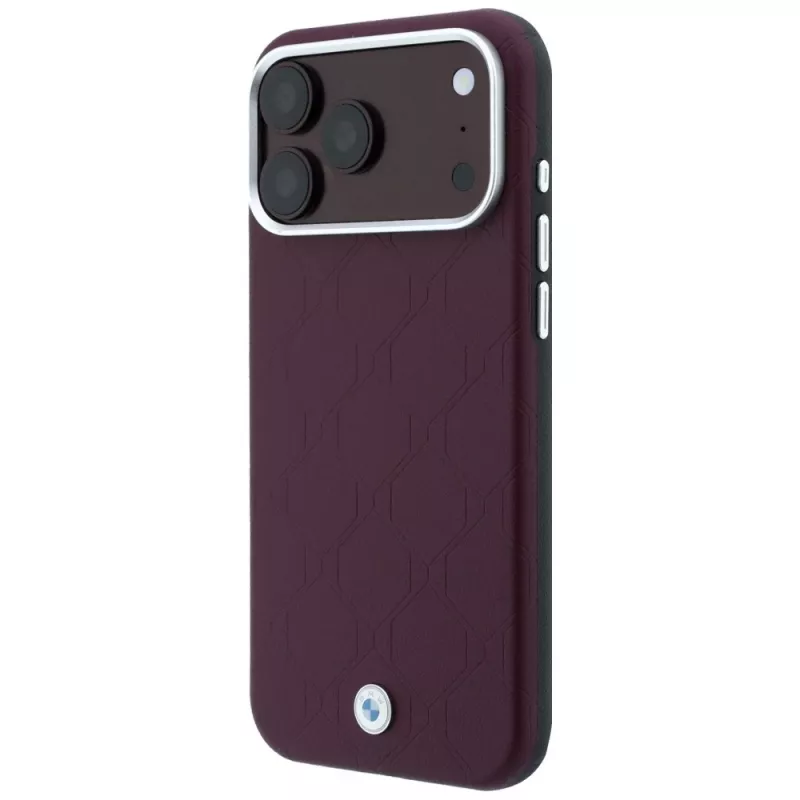 Funda BMW BMW001224 Sign Deboss Quilted Metal Logo MagSafe para iPhone 18 Pro Max / 17 Pro Max, granate