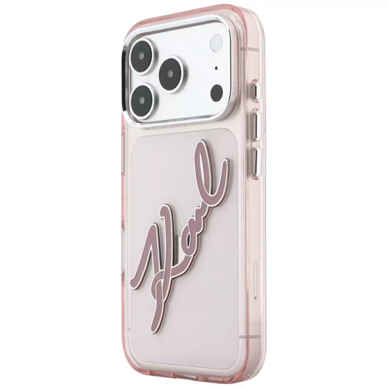 Karl Lagerfeld KF003384 IML Big Signature Resin Metal Frame funda para iPhone 18 Pro Max / 17 Pro Max, rosa